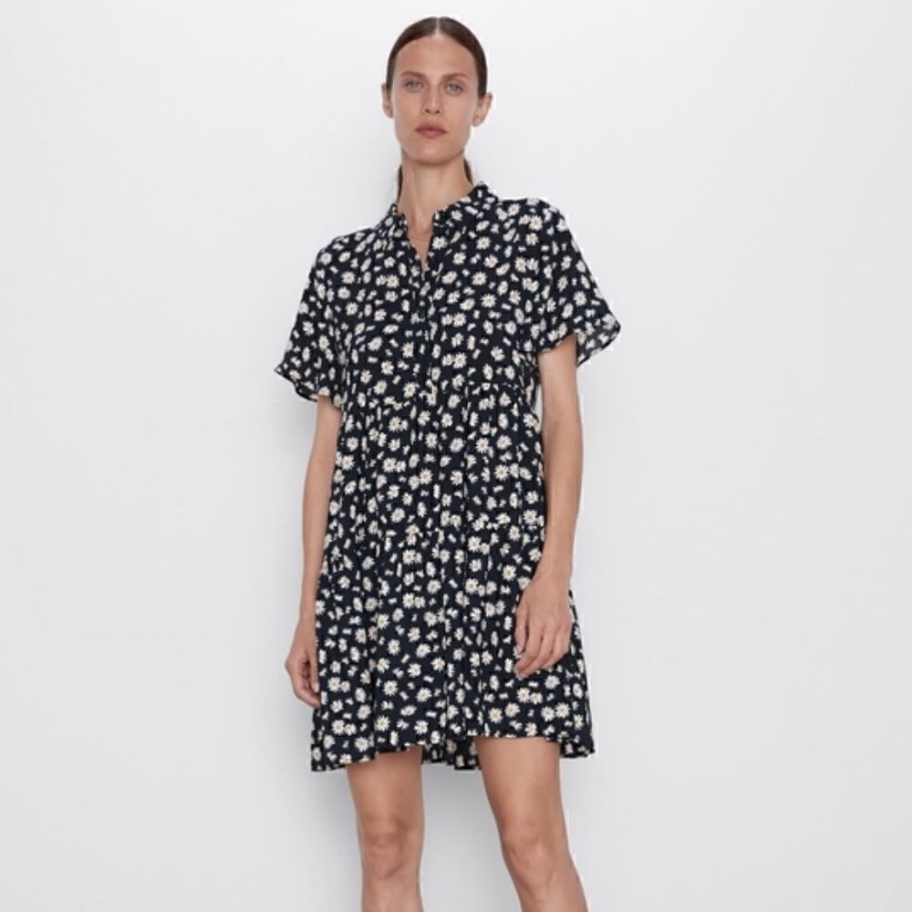 ZARA Daisy Print babydoll mini Dress size xs